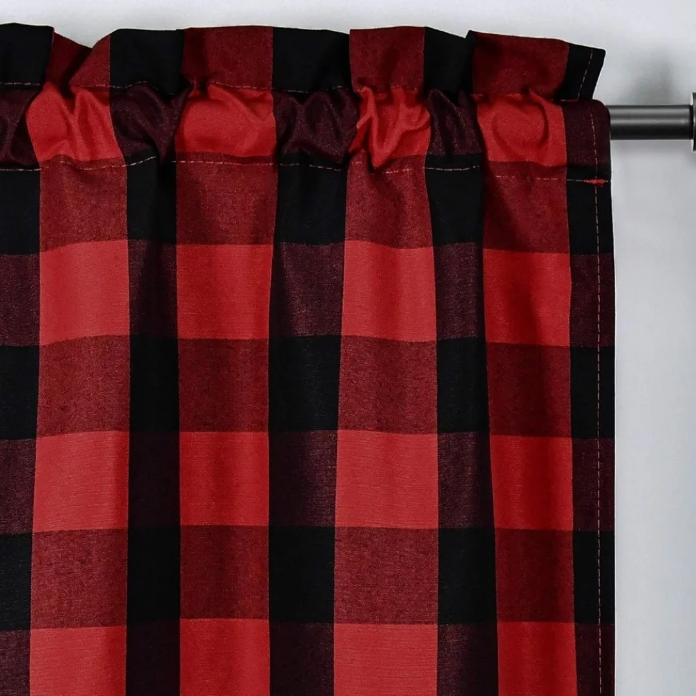 Red and Black Plaid Kitchen Curtains for Cabin or Lodge 29